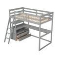thumbnail image 4 of Twin Wood Loft Bed with Ladder and Guard Rail, Loft Bed with Storage Shelves and Two Built-in Drawers, Loft Twin Bed with Desk for Teenagers, Multiple Functions Bed(Gray), 4 of 8