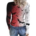 thumbnail image 3 of Satingcolo Womens Halloween Long Sleeve Crewneck Shirts Fall Trendy Funny Pumpkin Bats Skull Graphic Slim Basic Tops Red S, 3 of 6