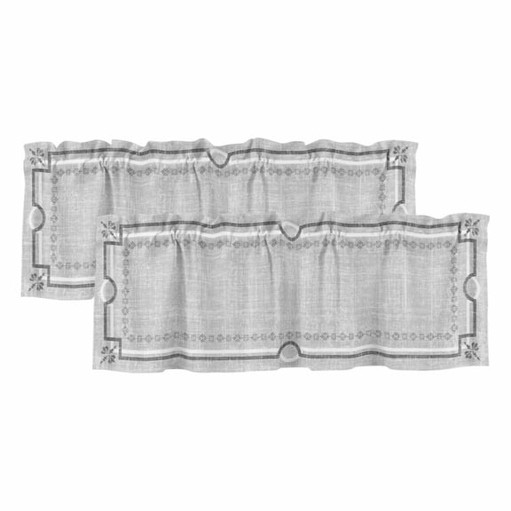 Gray Farmhouse Valances for Window 2 Pack, Linen Texture Geometric Lines Floral Boho Rod Pocket Curtains Valances Light Filtering Short Curtains for Kitchen Bedroom Bathroom 60 x 18 Inch