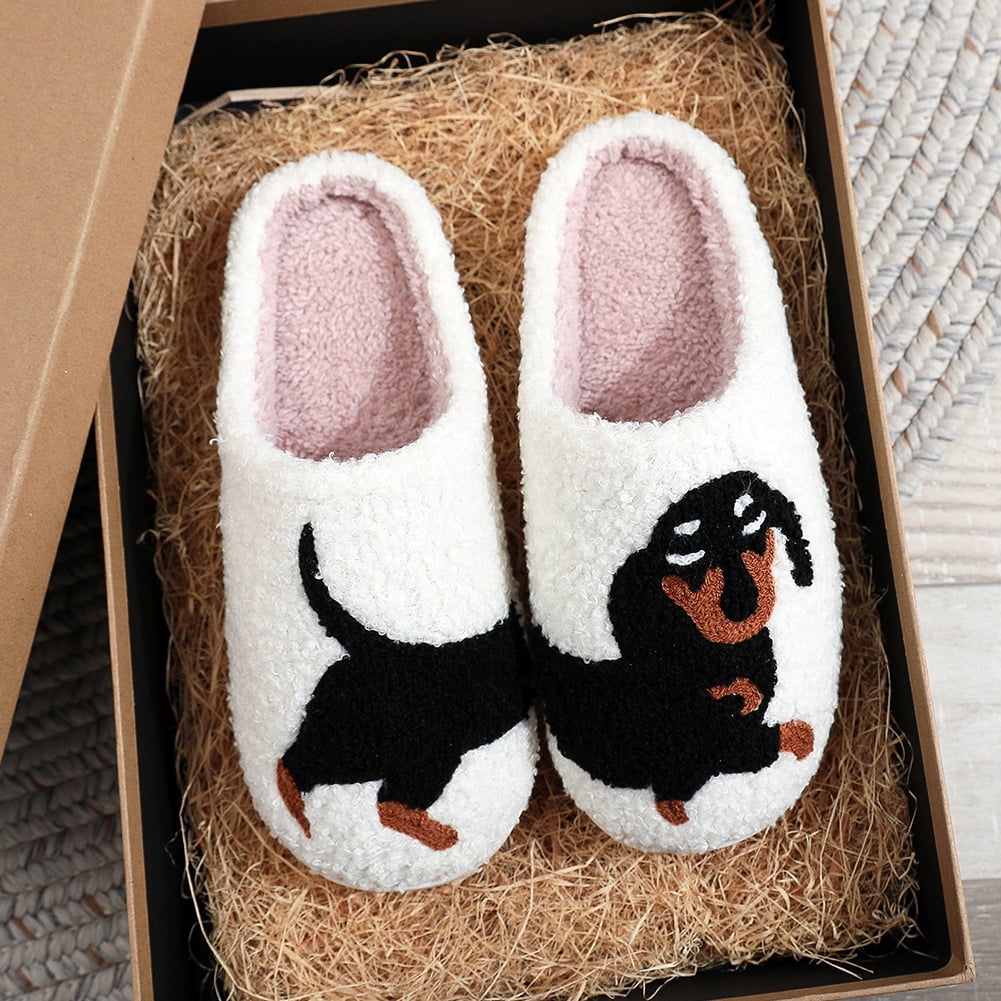 Peggybuy Plush Dachshund Slippers Fuzzy Dog Slippers Comfortable