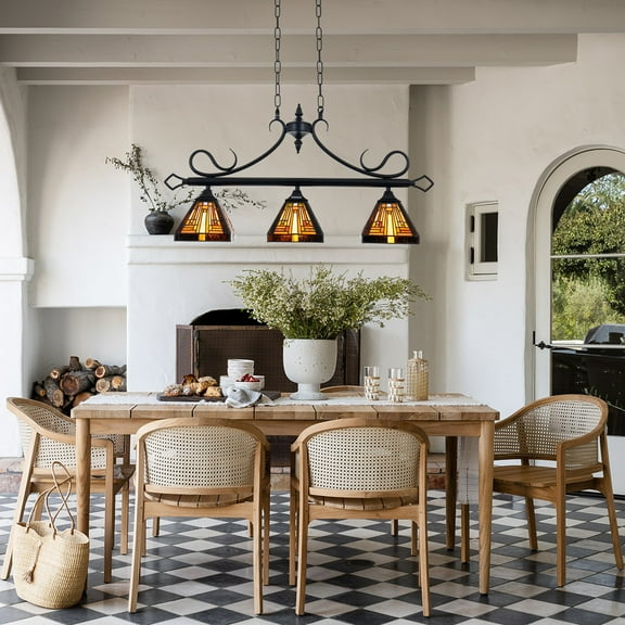 KPIBEST Tiffany Pool Table Lights 3-Light Hanging Chandelier Light Fixture, Victorian Pendant Lighting Decor for Dining Room Kitchen Island Dining Gameroom Bars