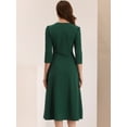 thumbnail image 4 of Vestido elegante Allegra K con cuello en V y bolsillos Verde Oscuro XL, 4 of 5