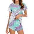 thumbnail image 6 of Women Tie-Dyed Short Sleeve Elastic Waist Pajama Set, 6 of 7