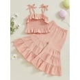 thumbnail image 4 of BemeyourBBs Toddler Girl Summer Clothes Infant Baby Girls Cotton Linen Outfit Strap Sleeveless Smocked Camisole Shirt Top and Bell Bottom Flare Pants Set Toddler Girls Summer Outfits, 4 of 9