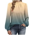 thumbnail image 3 of UTSJKR Lantern Sleeve Gradient Tops for Women Elegant Keyhole Back Business Casual Blouse Dressy Loose Ladies Office Shirts Yellow S, 3 of 7