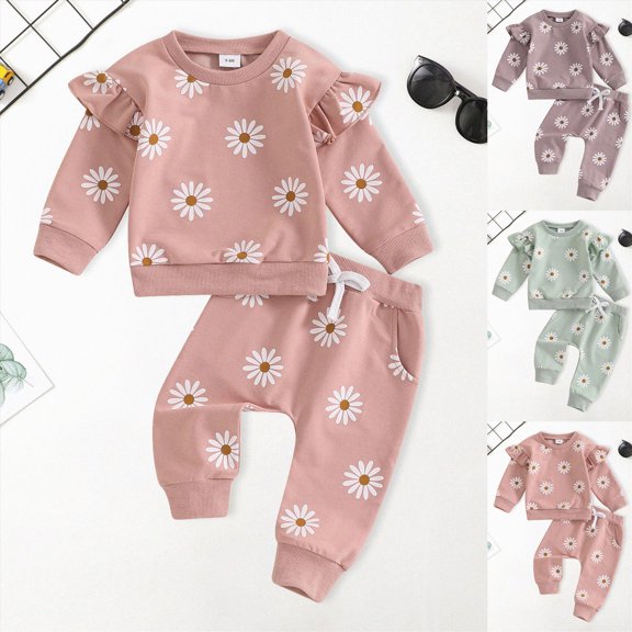 12-18 Months Toddler Toddler Baby Girl Clothes Outfit Ruffle Sleeve Shirt Pant Set Fall Clothing for Girl Girls Long Sleeved Trousers Suit