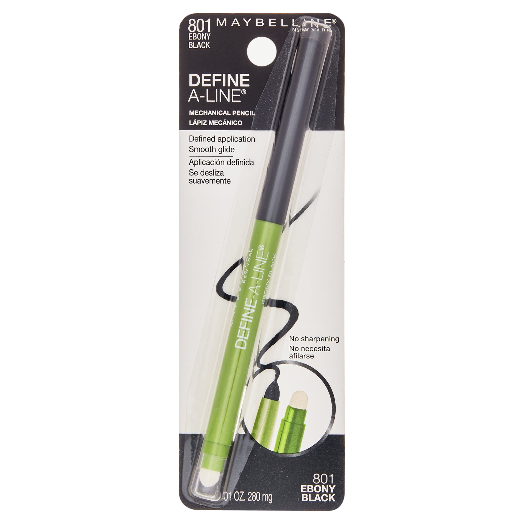 (2 pack) Maybelline Define A Line Mechanical Eyeliner with Built in Sharpener, Ebony Black