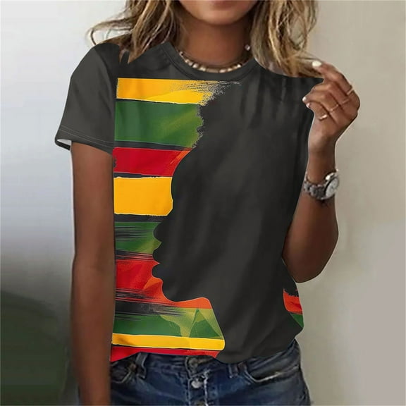 BVOFAR Black History Month Shirts for Women Short Sleeve Round Neck T-Shirts African American Tees Plus Size Loose Tops