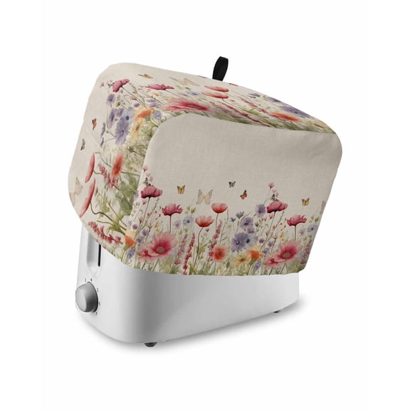 Vintage Farmhouse Floral Toaster Cover 4 Slice, Spring Butterfly Lavender Dustproof Bread Machine Oven Cover with Storage Pockets, Fits Most Kitchen Toasters Protector