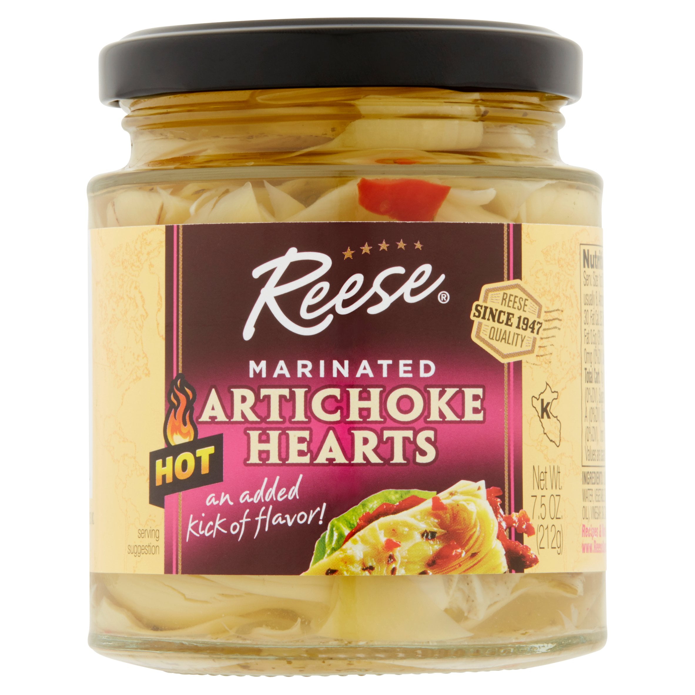Reese Hot Marinated Artichoke Hearts, 7.5 oz