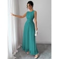 thumbnail image 6 of Teal Blue Womens Sleeveless Chiffon Maxi Dress With Drawstring Waist And Pleated Back, 6 of 7
