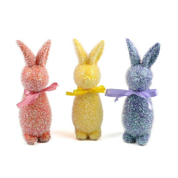 IGEED Easter Bunny Decor,Flocked Rabbit Statue with Bow,Shiny Spring Bunny Desktop Decoration,Tables Decoration Centerpieces for Home & Party