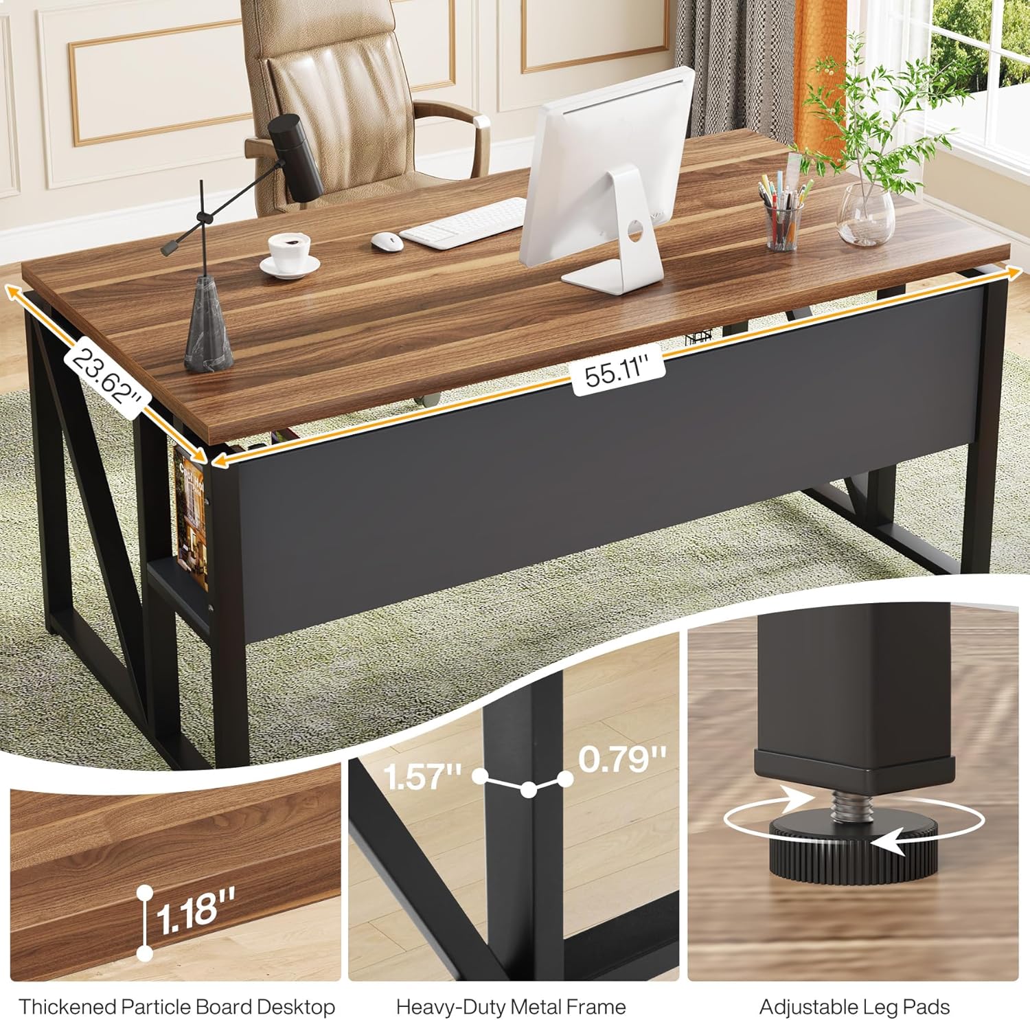 Tribesigns 55 Inch L Shaped Executive Desk and 43" Lateral File Cabinet, 2 Drawers and 4 Cubes, Walnut and Black