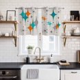 thumbnail image 2 of Teal Orange Boho Kitchen Curtains Small Short 39 Inch Length, Middle Century Geometric Abstract Grommet Top Bedroom Living Room Curtains, Light Filtering Cafe Curtain Drapes 2 Panels Set 55''x39'', 2 of 9