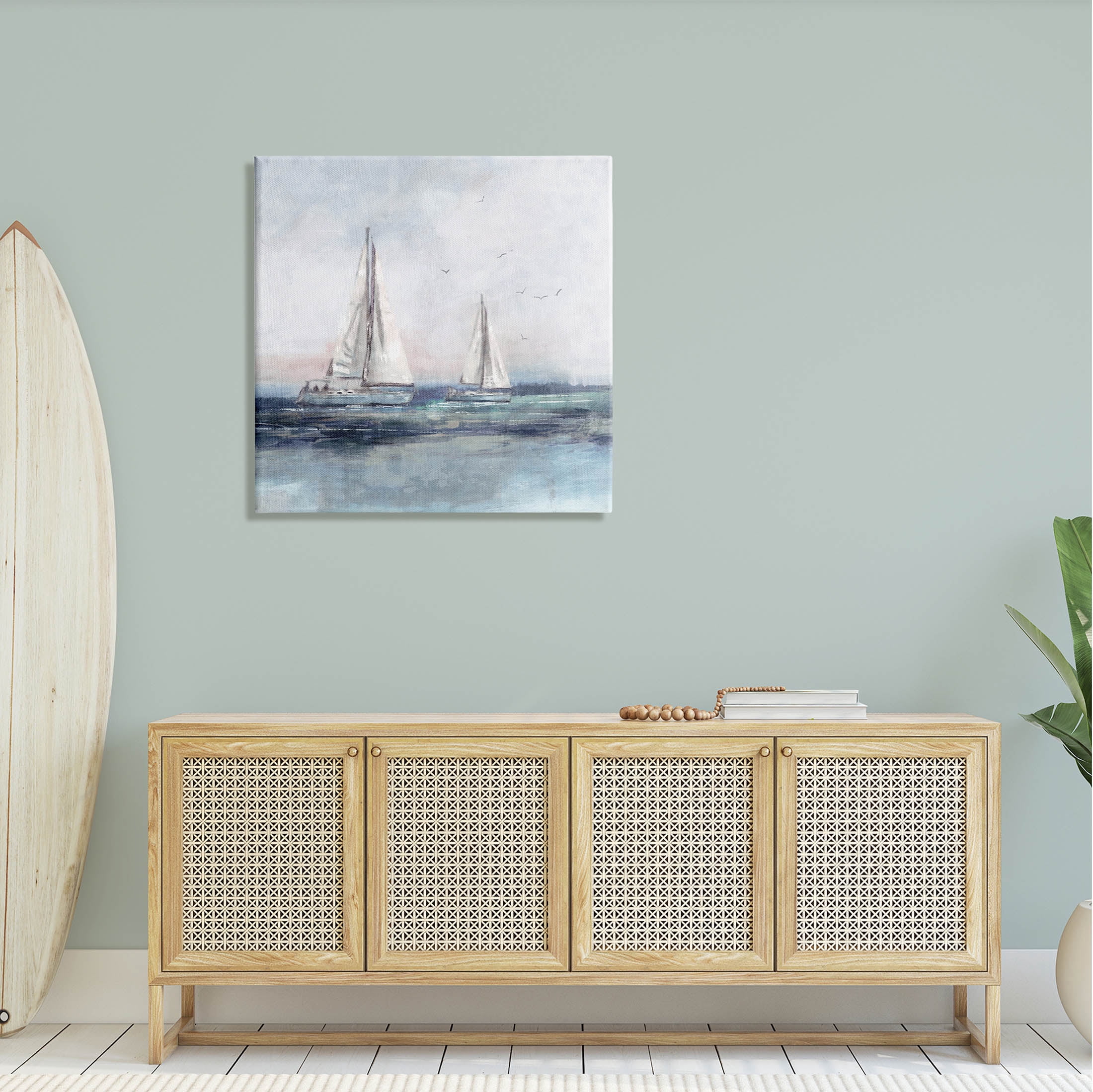 Stupell Industries Birds Surrounding Sailboats Ocean Waves Painting Gallery Wrapped Canvas Print Wall Art, Design by Nina Blue