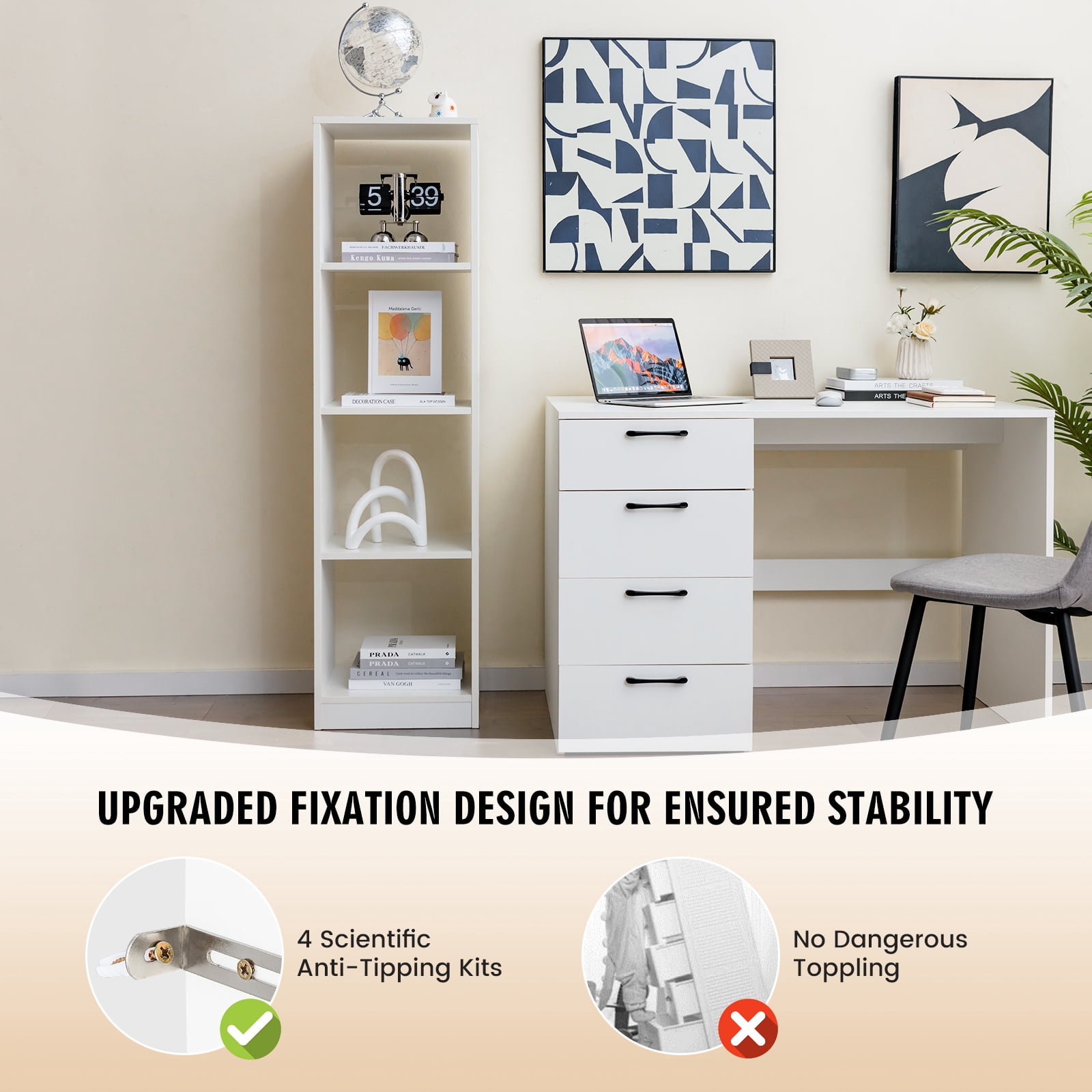 Giantex Tall 4 Cube Bookcase, Freestanding Narrow Open Display Bookshelf, Wooden Storage Organizer for Small Place