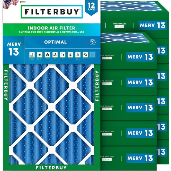 Filterbuy 16x30x4 MERV 13 Filtres à Air Plissés HVAC AC Four (12-Pack)