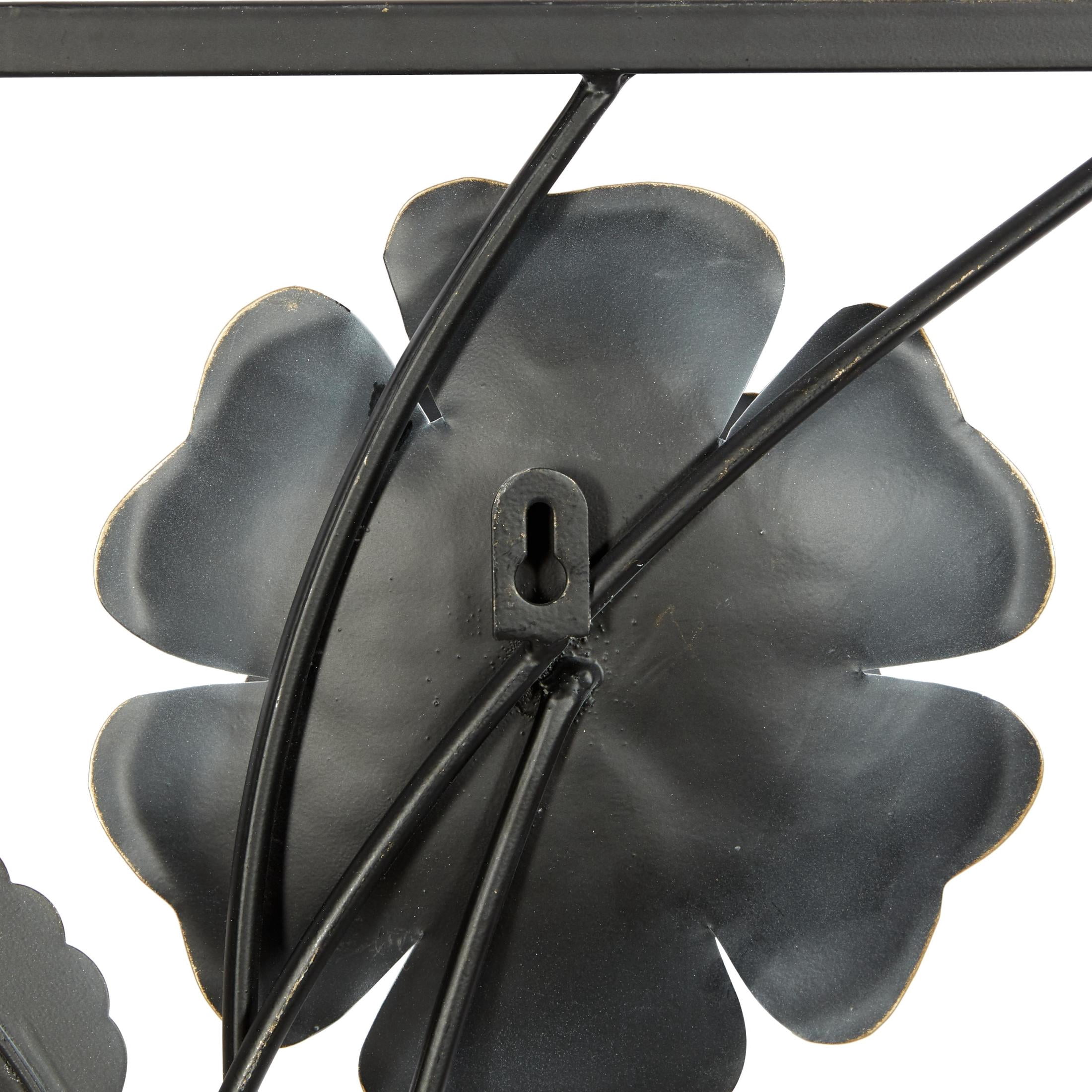 DecMode White Metal Dimensional Floating Floral Wall Decor with Black and Gold Accents (2 Count)