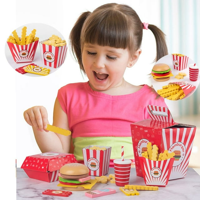 Children‘s Educational Wooden Hamburger Family Bucket Set Simulation Food Toy