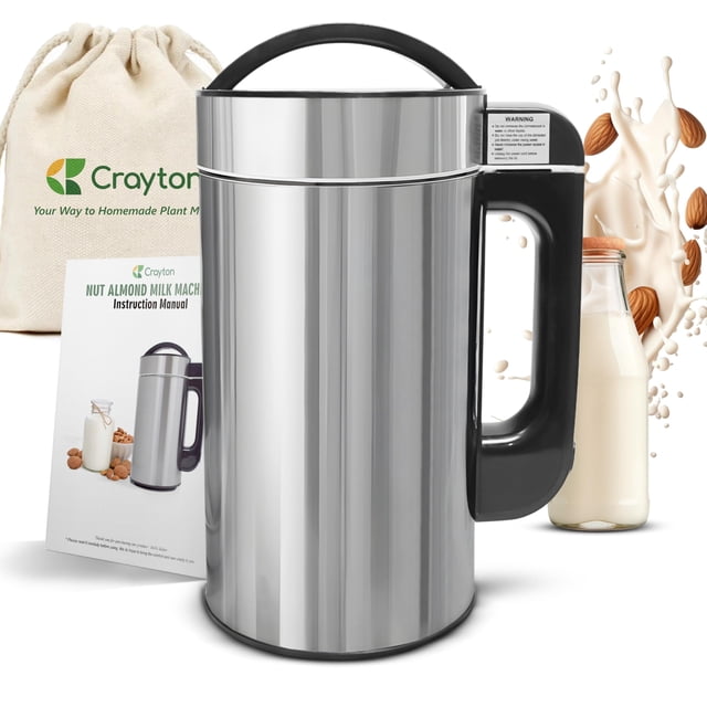 Máquina para hacer leche de nueces Crayton con colador incorporado, máquina para hacer leche de almendras de acero inoxidable de 51 oz/1,5 l para leches de soja, almendras, avena, anacardos y más, mul