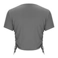 thumbnail image 6 of Crop Tops for Women Drawstring Side Slim Fit Shirts Crew Neck Short Sleeve Blouses Solid Color Casual Basic Tees (2XL, Dark Gray), 6 of 7