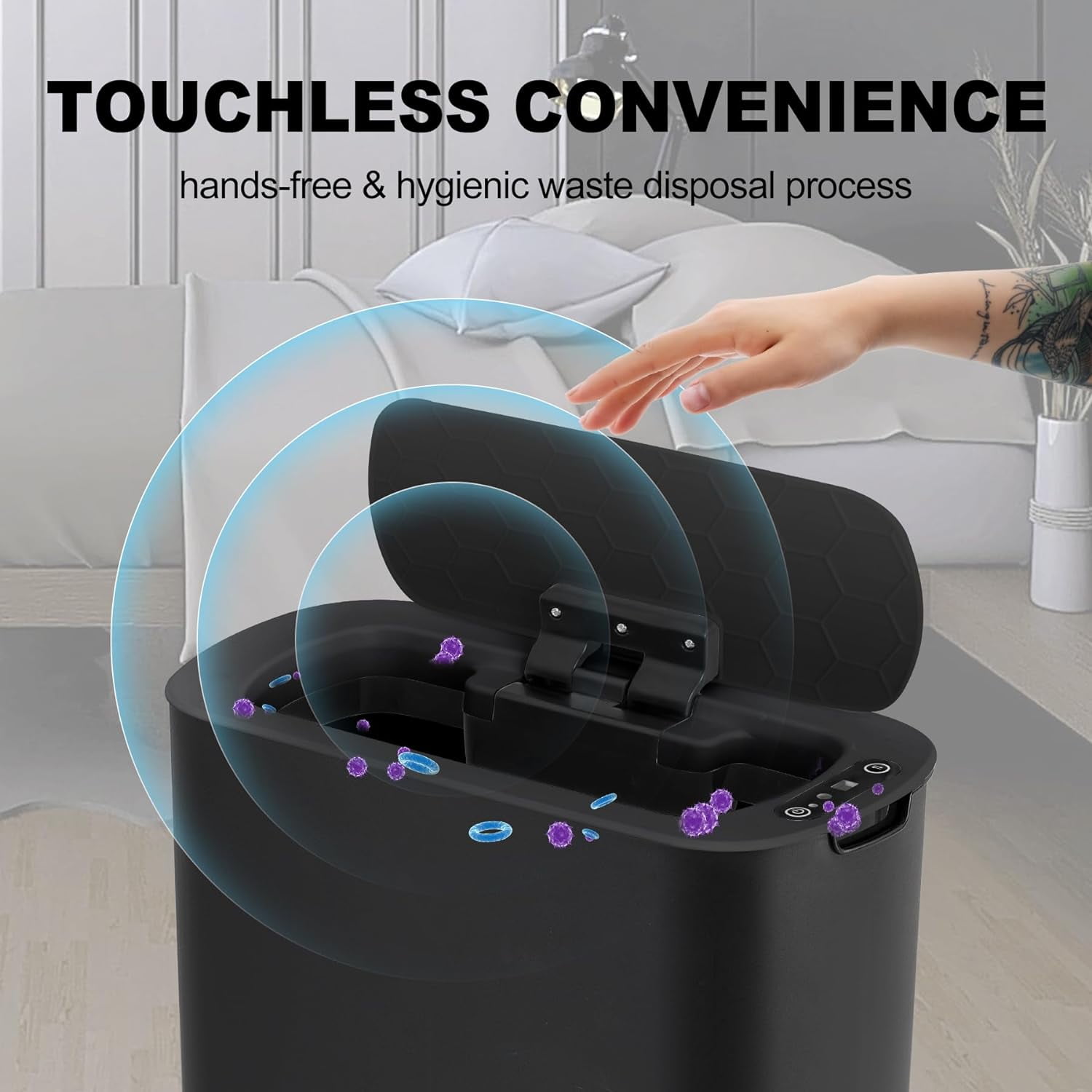 5 Gallon Automatic Bathroom Trash Can, Touchless Motion Sensor Garbage Can with Lid, Smart Plastic Slim Wastebasket for Bathroom, Office, rv, Bedroom, Living Room, Black