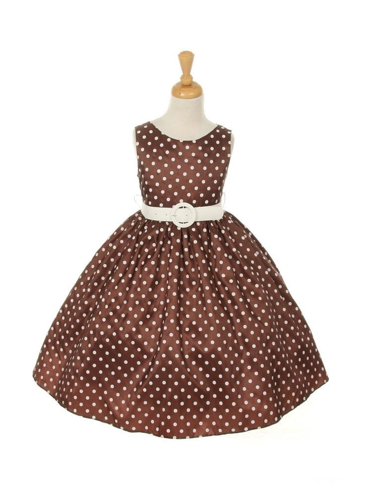 brown and white polka dot dress
