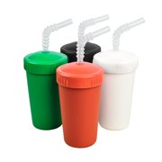 Re-Play Made in The USA 4pk Straw Cups with Reversable Reusable Straw for Easy Baby, Toddler, Child Feeding - Red, White, Kelly Green, Black (Christmas, Holiday, Santa+)…