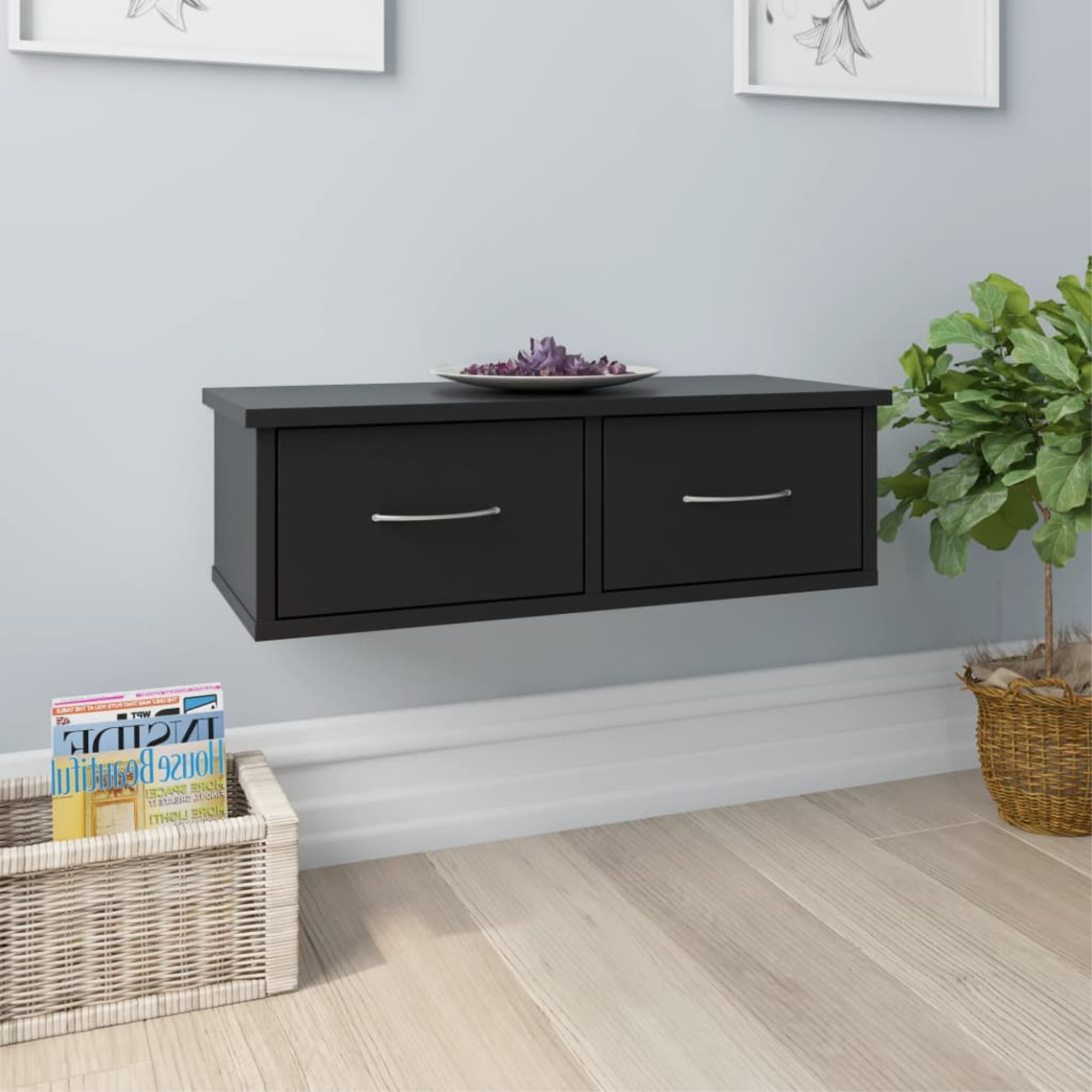 vidaXL Wall-mounted Drawer Shelf Black 23.6