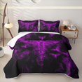thumbnail image 2 of Feelyou Neon Spooky Bat Quilt King, Vintage Gothic Halloween King Coverlet Set, Purple, 3 Pieces, 1 Comforter and 2 Pillowcases, 2 of 7