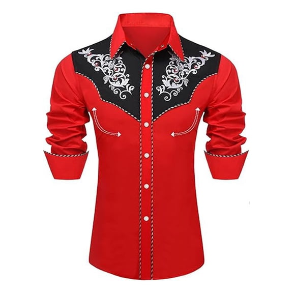 FINALGANG Boy's Western Cowboy Shirt Print Long Sleeve Button Down Shirts Regular Fit Shirt Casual Blouses Retro Festive Party Tops For Children 12-13 Years