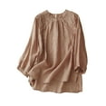 thumbnail image 1 of AherBiu Womens Cotton Linen Blouse Lightweight Long Sleeve Shirts Ruffle Crewneck Spring Summer Tops, 1 of 5