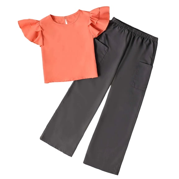 Summer Clothes Ruffles Casual T-Shirt Tops Pants Pants 2 Piece Outfits Girls Size 9-10 Years Girls Clothes