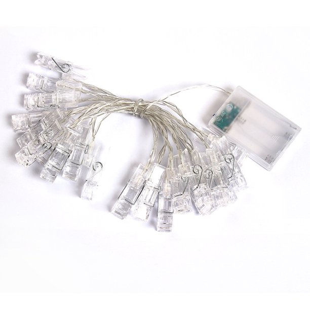 Luces de hadas para fotos, Dormitorio 3M 20 Luces de hadas para fotos LED con pilas Foto para colgar en la pared con 20 clips para fotos Decoración del hogar para colgar fotos, blanco cálido, 1 pieza LingWen 8390605158414