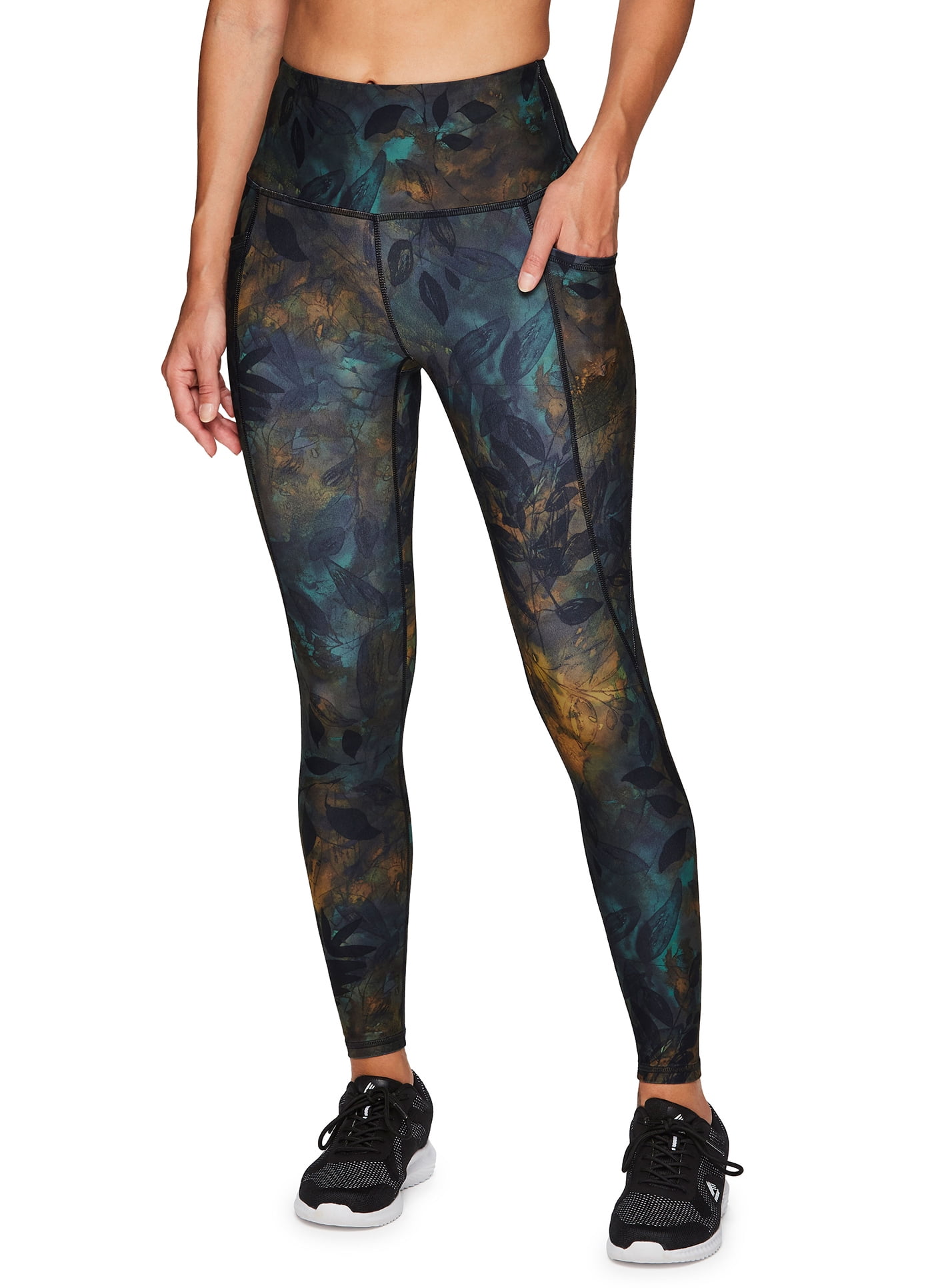 Womens Camouflage Floral Swatch with Watercolor Workout Running Leggings Tummy Control Sportswear Yoga Pants with Pockets