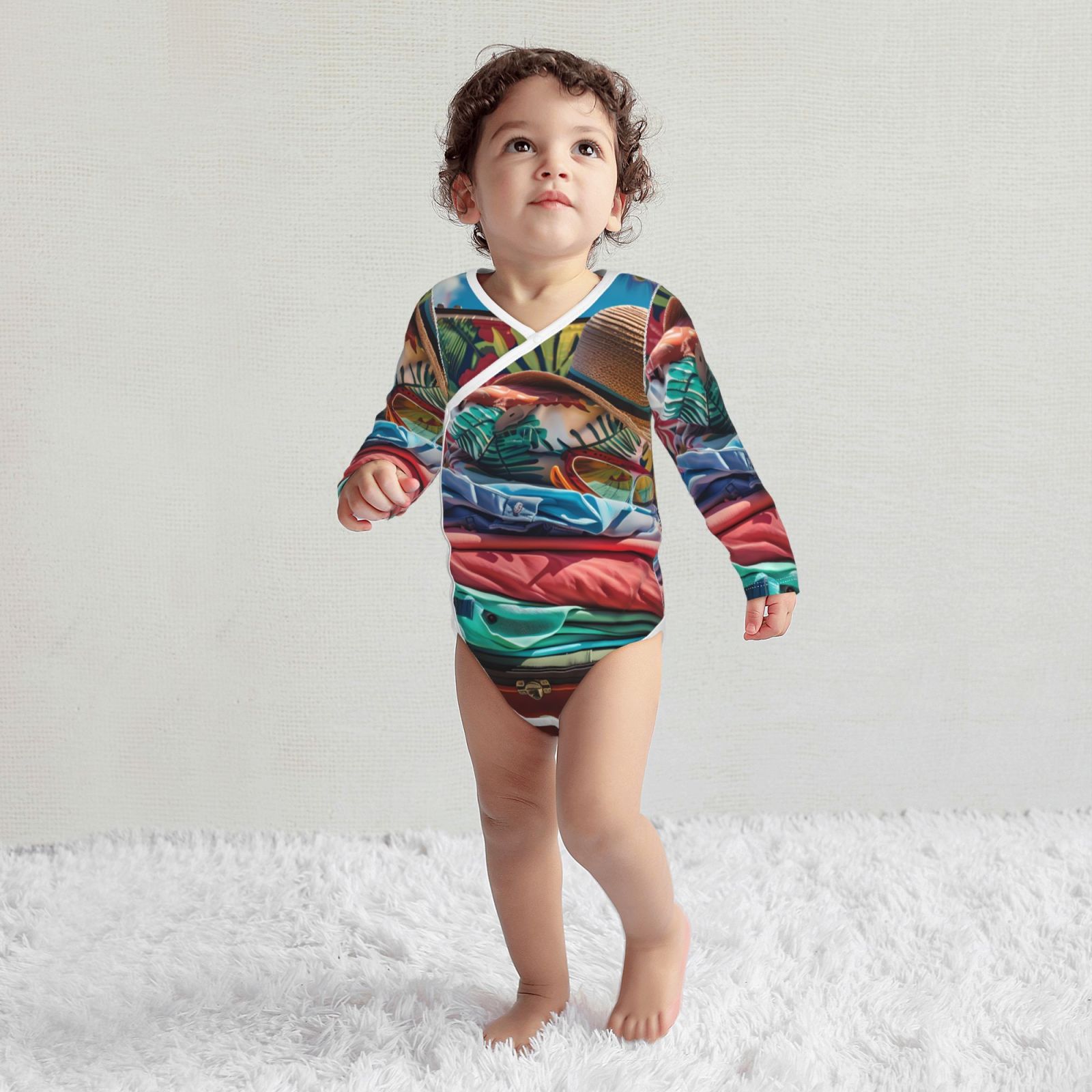 Xecao Tropical Vacation Essentials Print Baby unisex-baby Cotton Long-sleeve Bodysuits-3 Months