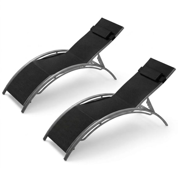 2 Pack Aluminum Patio Chaise Lounge Chairs, 4-Position Adjustable Outdoor Recliner with Armrests, All-Weather Mesh Heavy Duty Lounge Chair for Backyard Poolside - Black