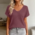 thumbnail image 2 of cfhntfmh Womens Summer V Neck Tops Short Sleeve Sweaters Knit Casual Plus Size Shirts Hollow out Lace Back with Drawstring Trendy Boho Tops, 2 of 7