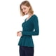thumbnail image 4 of INSPIRE CHIC Día de San Patricio Top De Peplum De Punto Jersey Acanalado De Manga Larga Con Cuello En V Para Mujer Azul verde XS, 4 of 6