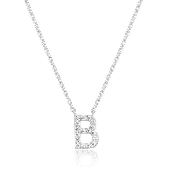 Paris Jewelry® Collier en Saphir Blanc Créé avec Alphabet A-Z Plaqué Or Blanc 18K Initiale