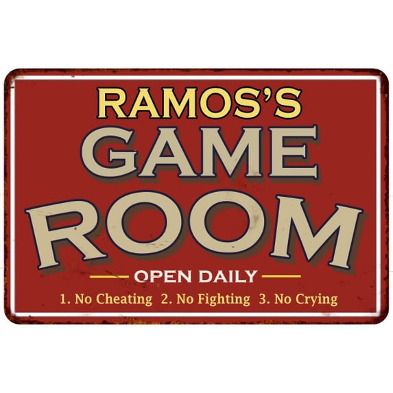 RAMOS'S Game Room Sign Vintage Look 12 x 18 Matte Finish Metal 112180001370