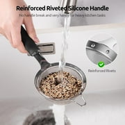 U-Taste Small Fine Mesh Strainer: 18/8 Stainless Steel 3.35in 30 Mesh Kitchen Food Sieve with Sturdy Riveted Silicone Handle, Heavy Duty Deep Handheld Metal Colander for Tea, Juice (Black)