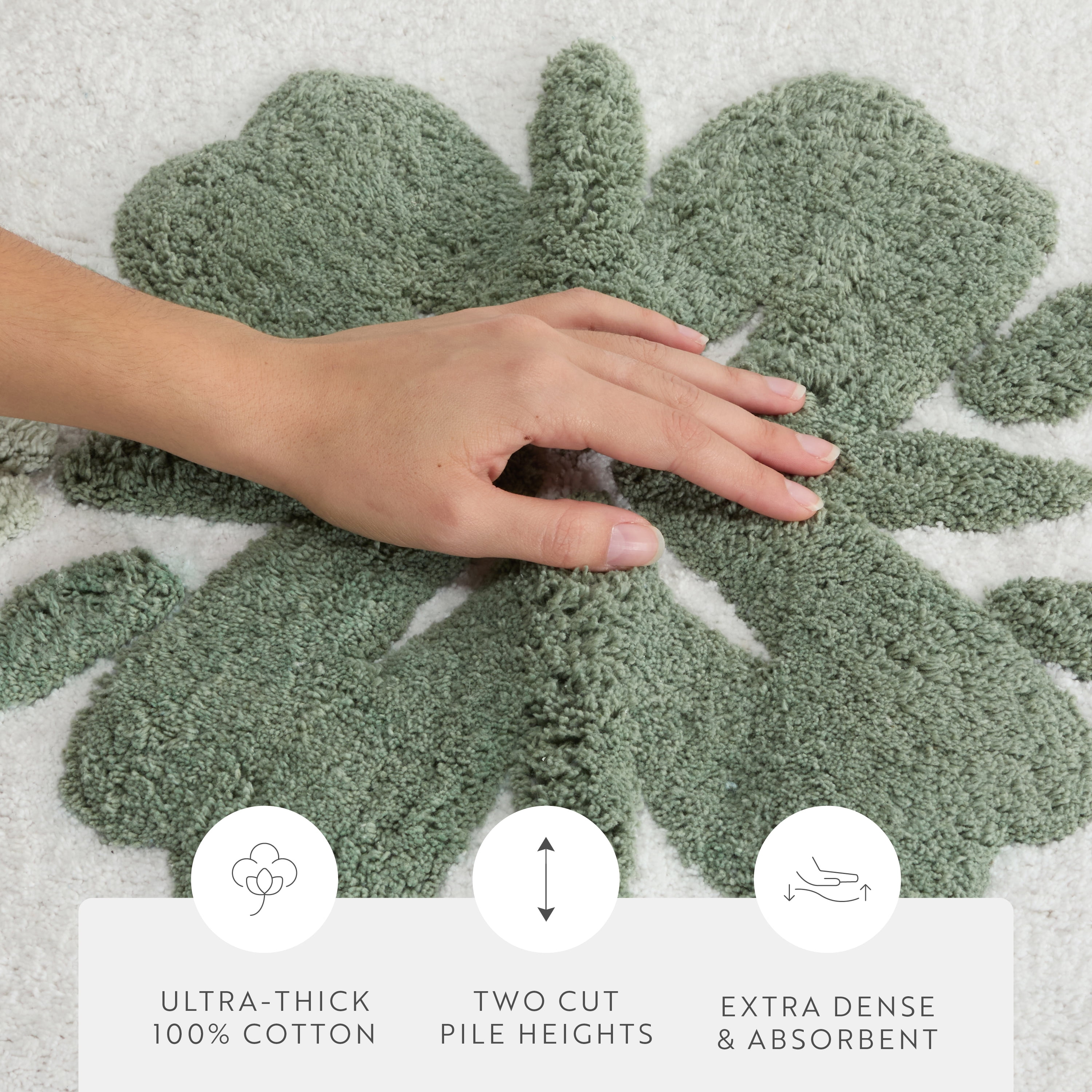 100% Cotton Floral Patterned Bath Mat by Comfort Canopy, Sage Flower, 34" x 21"