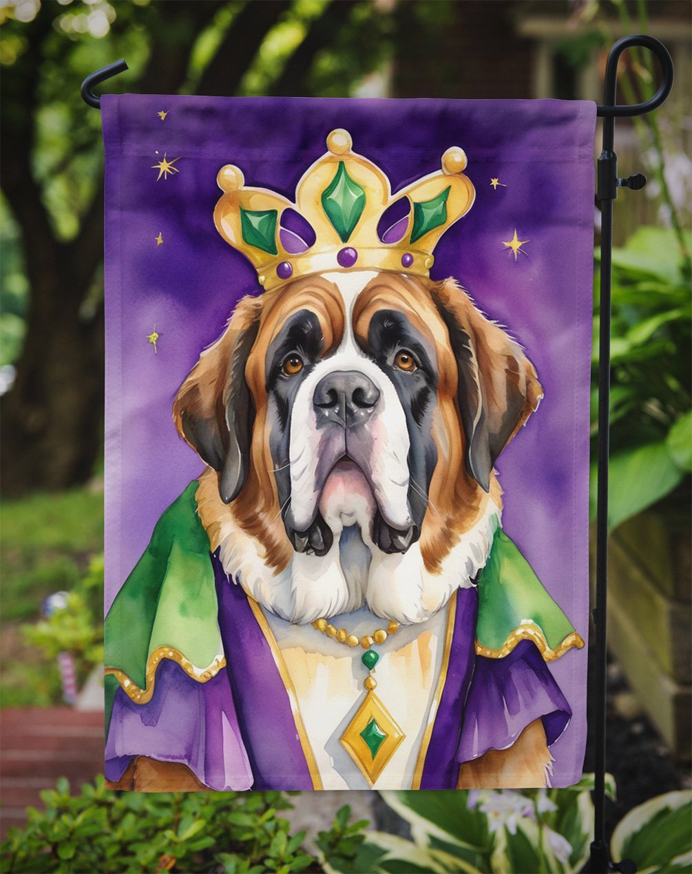 Saint Bernard King of Mardi Gras Garden Flag 11.25 in x 15.5 in