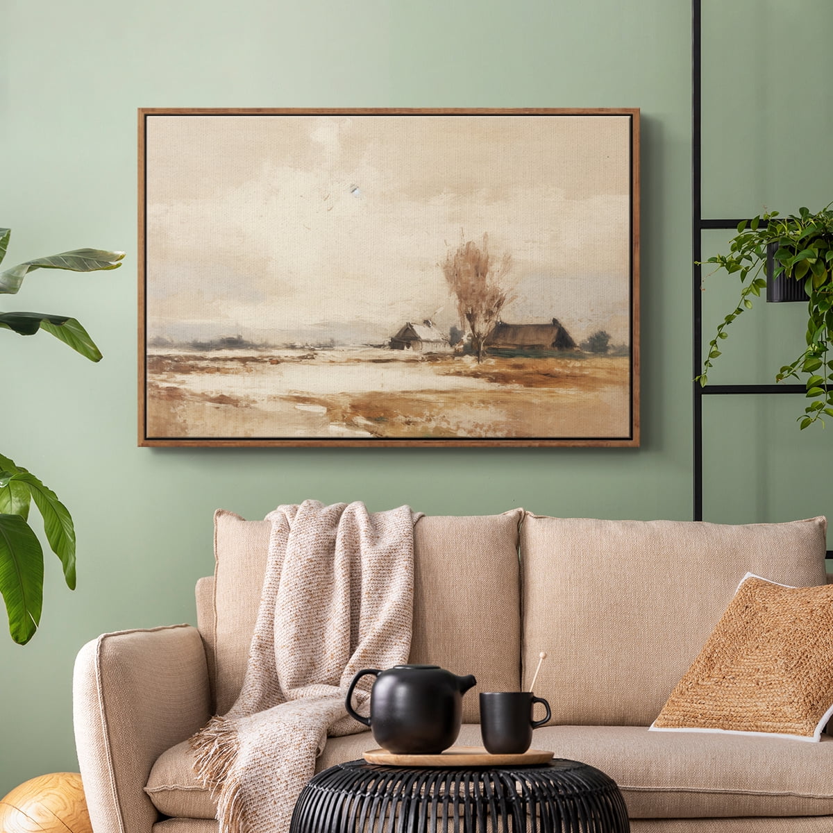 Vintage Landscape-III By Wexford Home Framed in Walnut Wood Gallery Wrapped Canvas 25 in. x 37 in.