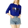 thumbnail image 5 of MODA NOVA Junior's Drop Shoulder 3/4 Sleeves Horse Print Loose Top, 5 of 6