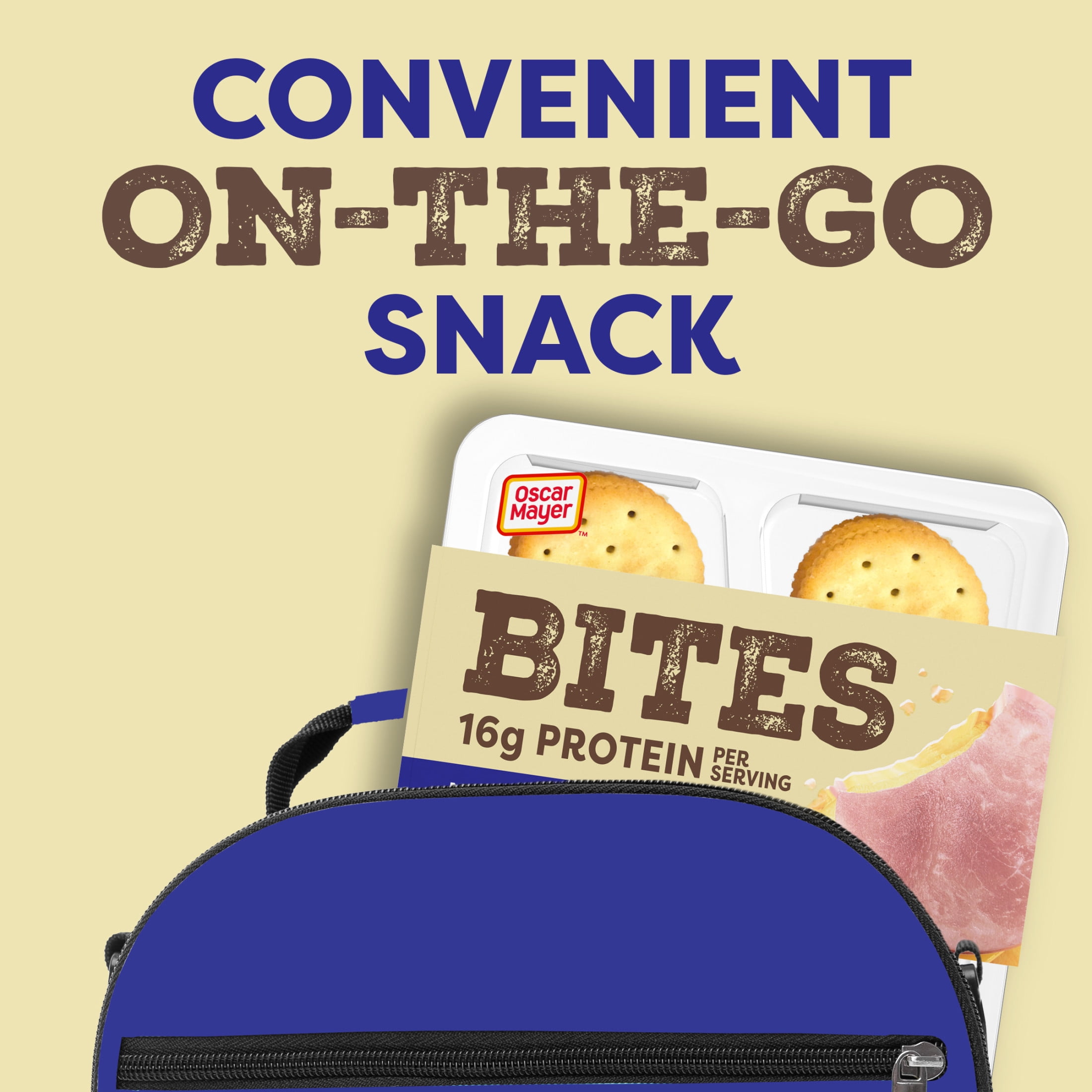 Oscar Mayer Bites Natural Hickory Smoked Uncured Ham, Monterey Jack & Cracker Trio Lunch Kit, 1 Tray, for Easy Lunch and On-the-Go Snacking, 16g Protein Snacks, 3.3 oz