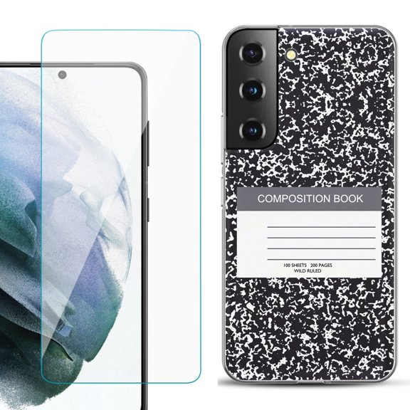 Slim-Fit TPU Fashion Phone Case for Samsung Galaxy S22 5G, with Tempered Glass Screen Protector, by OneToughShield ® - Composition Book