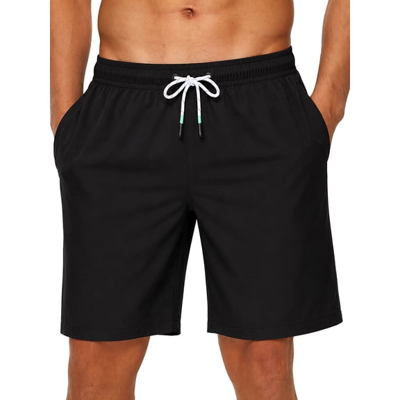 Tyhengta Men's Swim Trunks Quick Dry Beach Shorts with Zipper Pockets and Mesh Lining Black 34