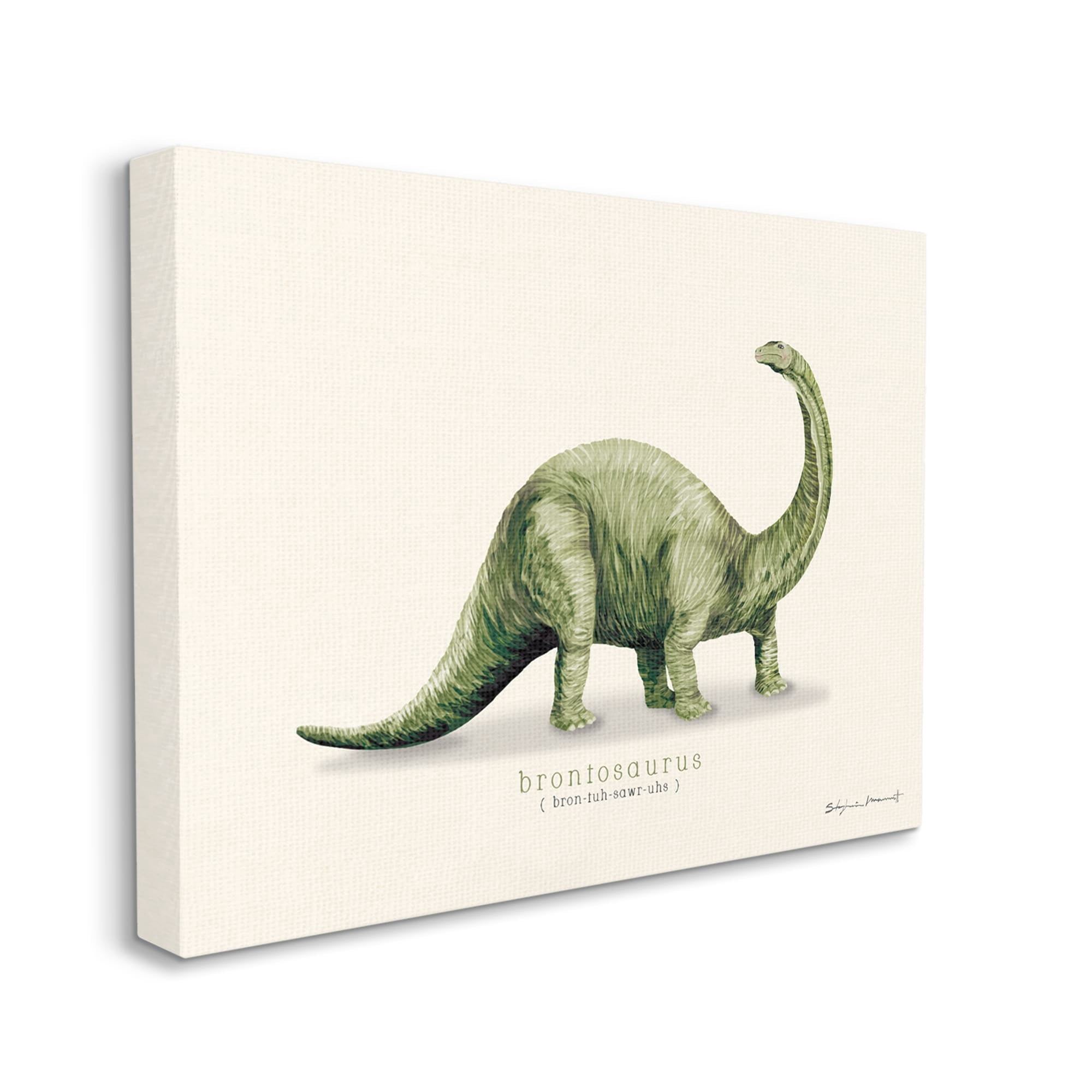 Stupell Green Brontosaurus Dinosaur Pronunciation Animals & Insects Painting Gallery Wrapped Canvas Print Wall Art
